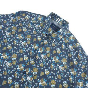 Robert Graham Men’s Large Navy Floral Button Down Shirt Tailored Cotton Stretch
